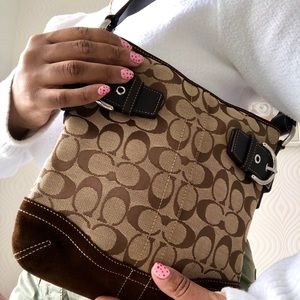 ✨NOT FOR SALE✨COACH Signature Soft Duffle Khaki Suede Leather Shoulder Bag -3577